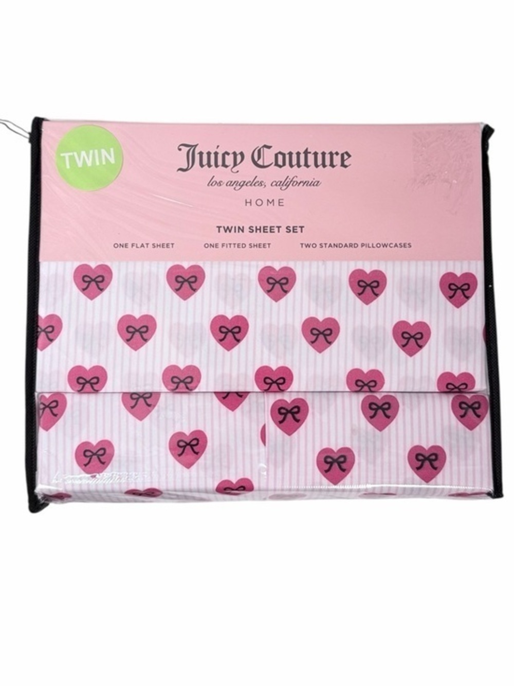 Juicy Couture Home Pink Heart Bow Twin Sheet Set 4 Piece Bedding Set